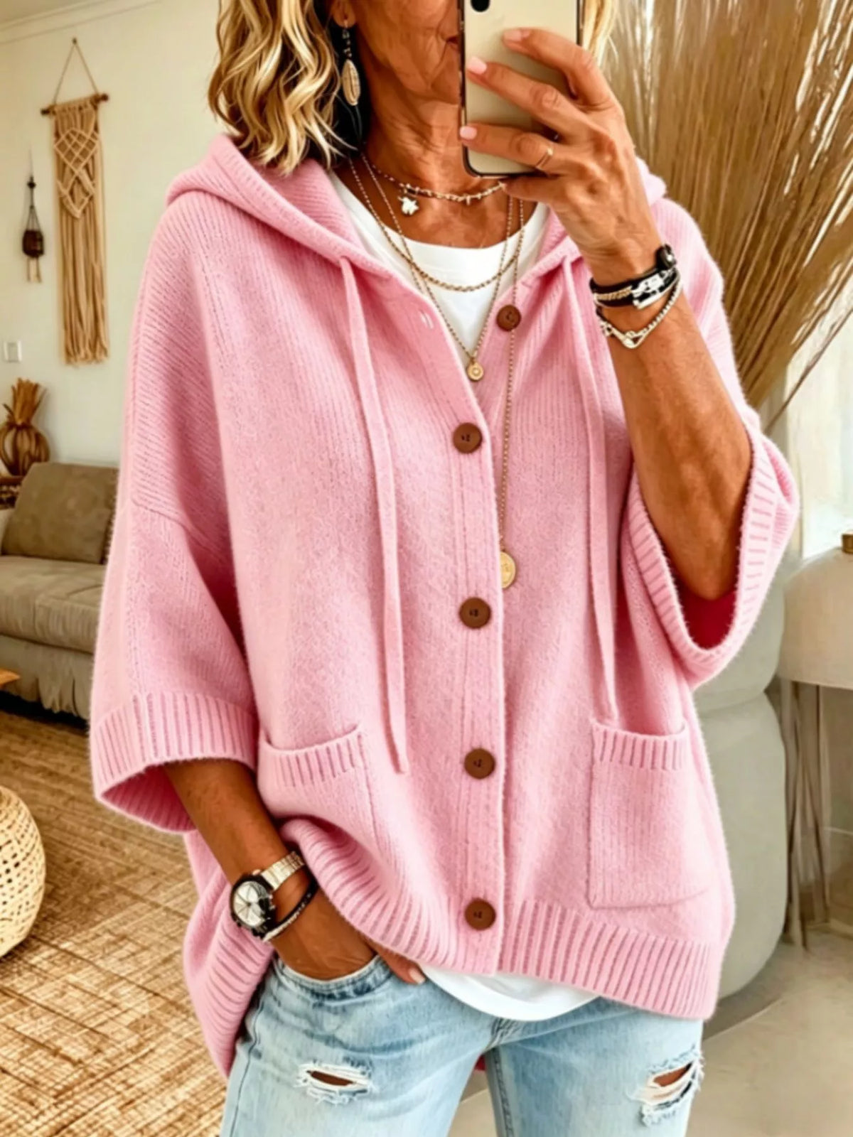 Sibylla avslappnad cardigan, rosa