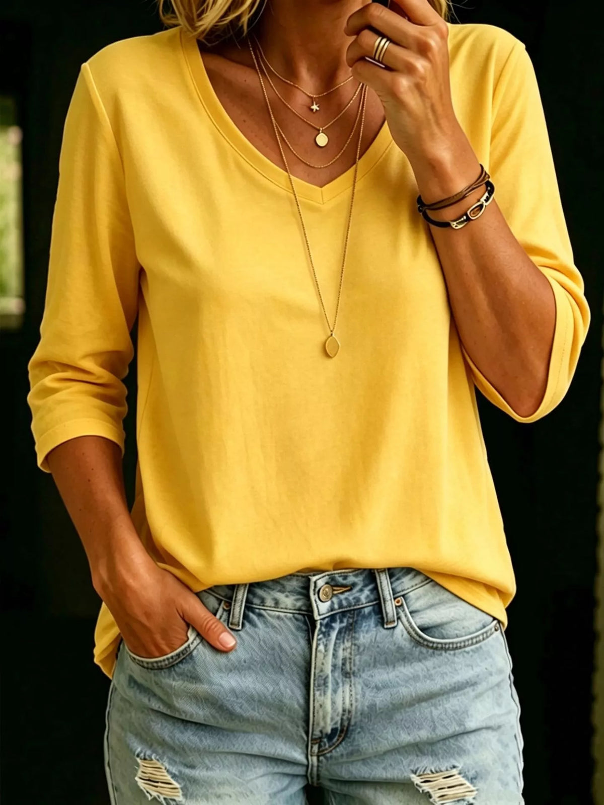 Ava v-ringad t-shirt, gul