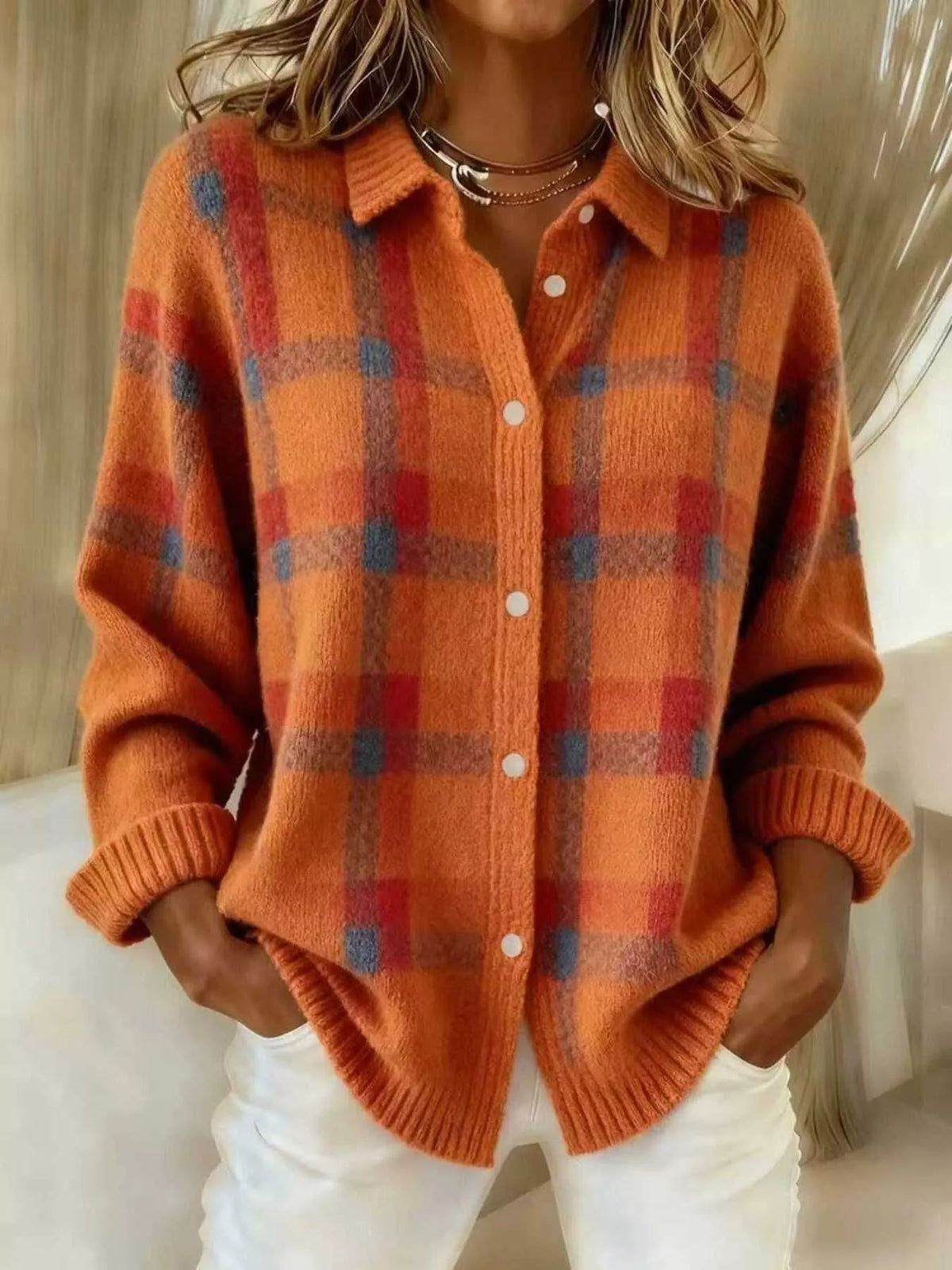 Yasmin rutig cardigan, orange