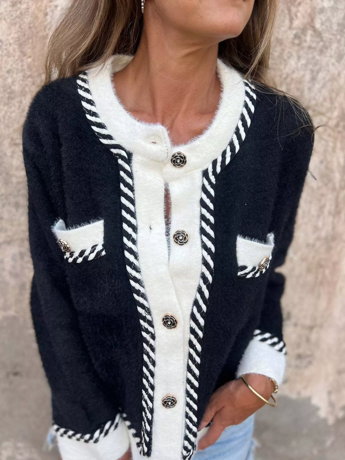 Clémence cardigan med kontrastkant