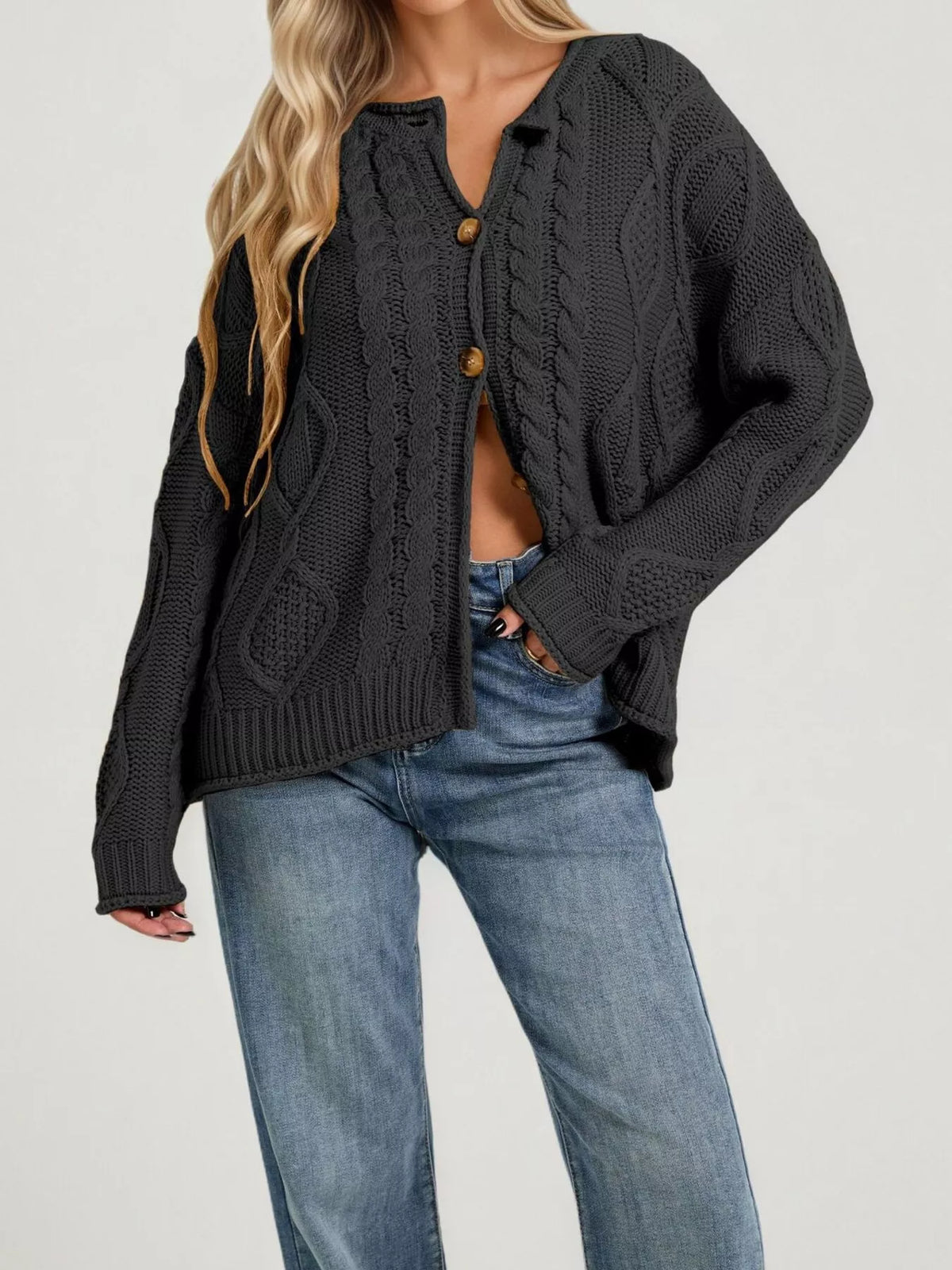 Marianne kabelstickad cardigan, svart