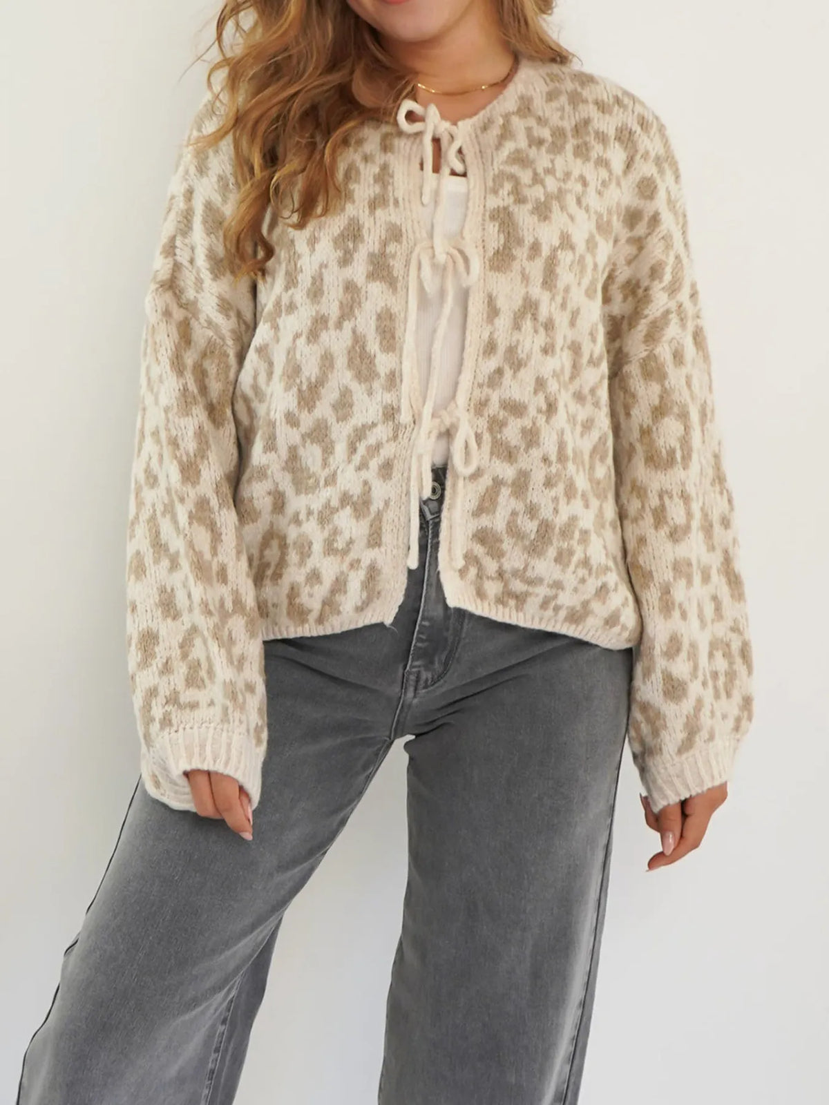 Irja leopardmönstrad cardigan, khaki
