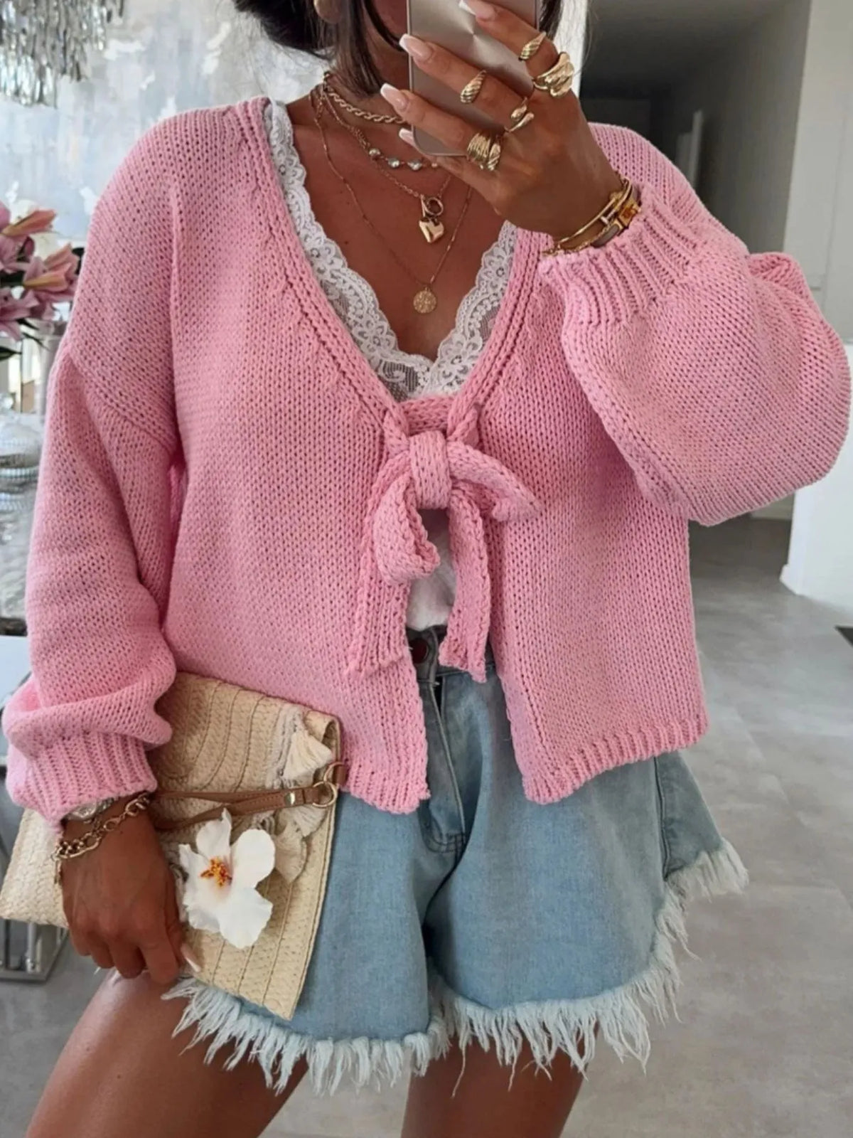 Amya croppad cardigan, rosa