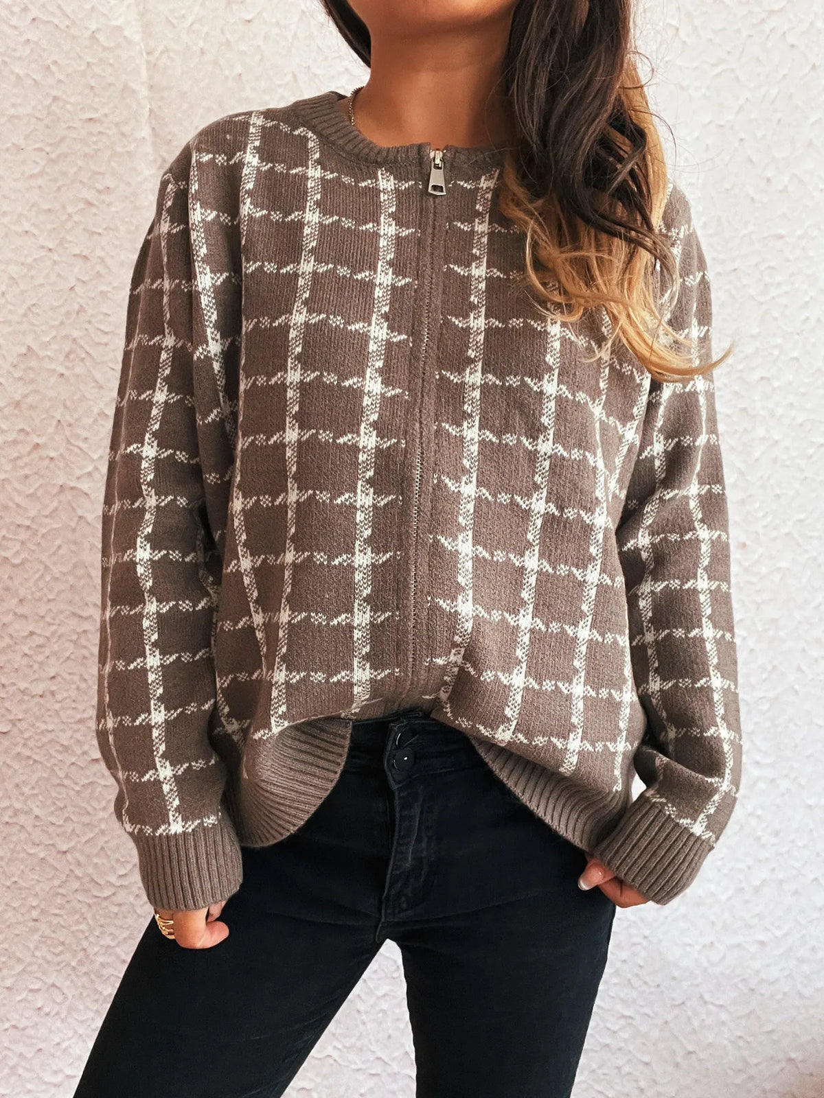 Holly rutig cardigan, brun