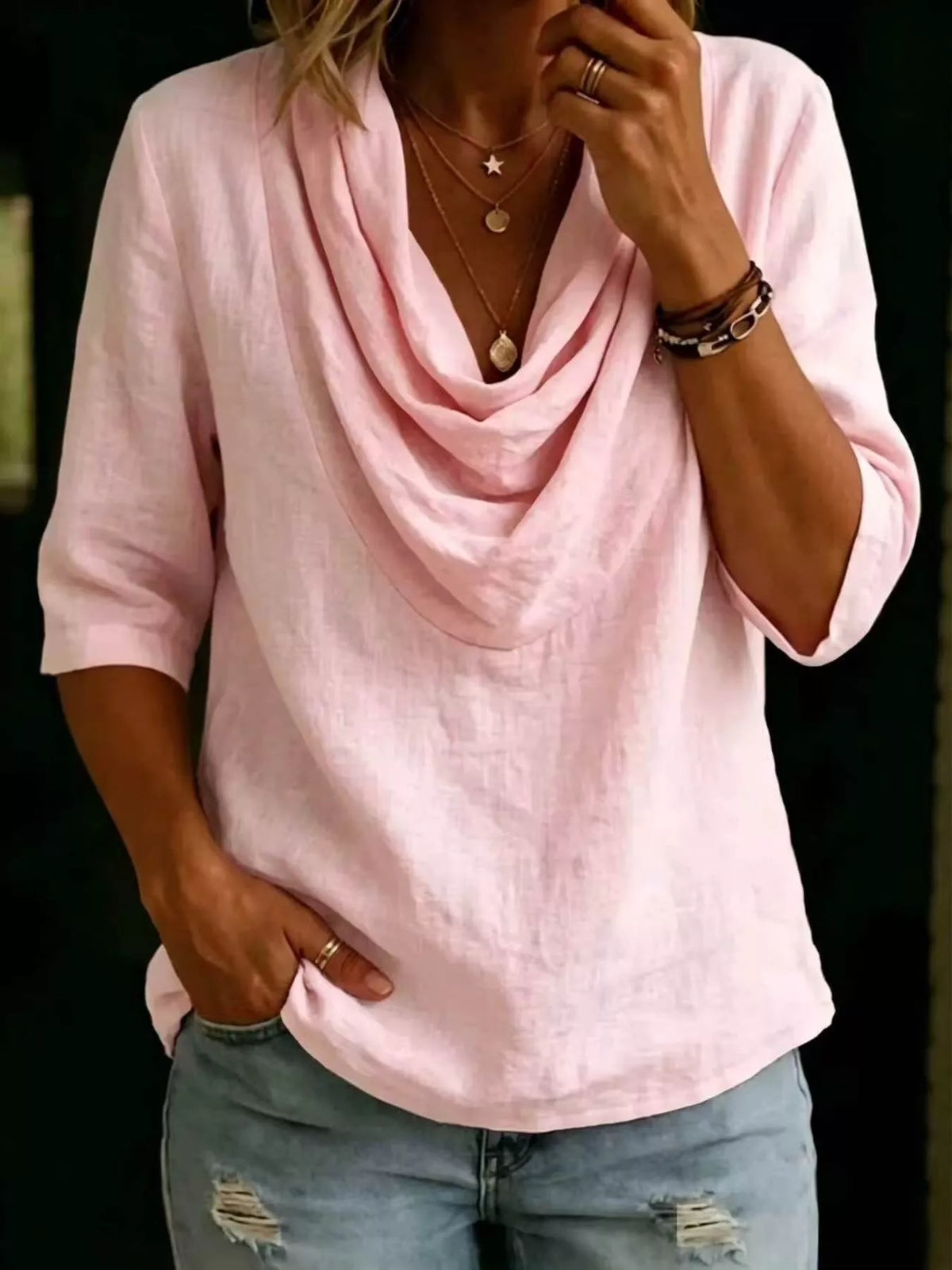 Alfhild draperad topp, rosa