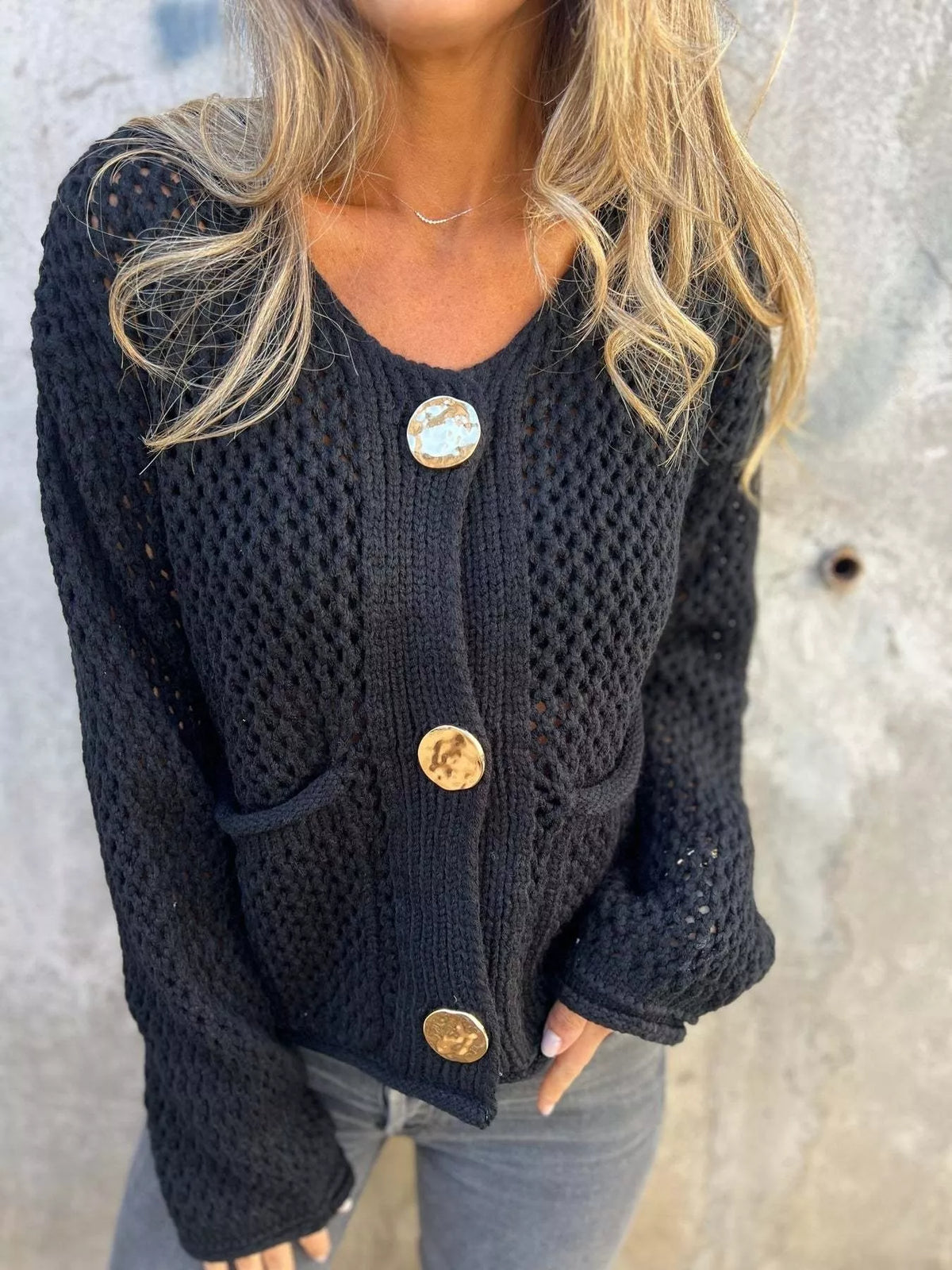 Verity virkad cardigan, svart