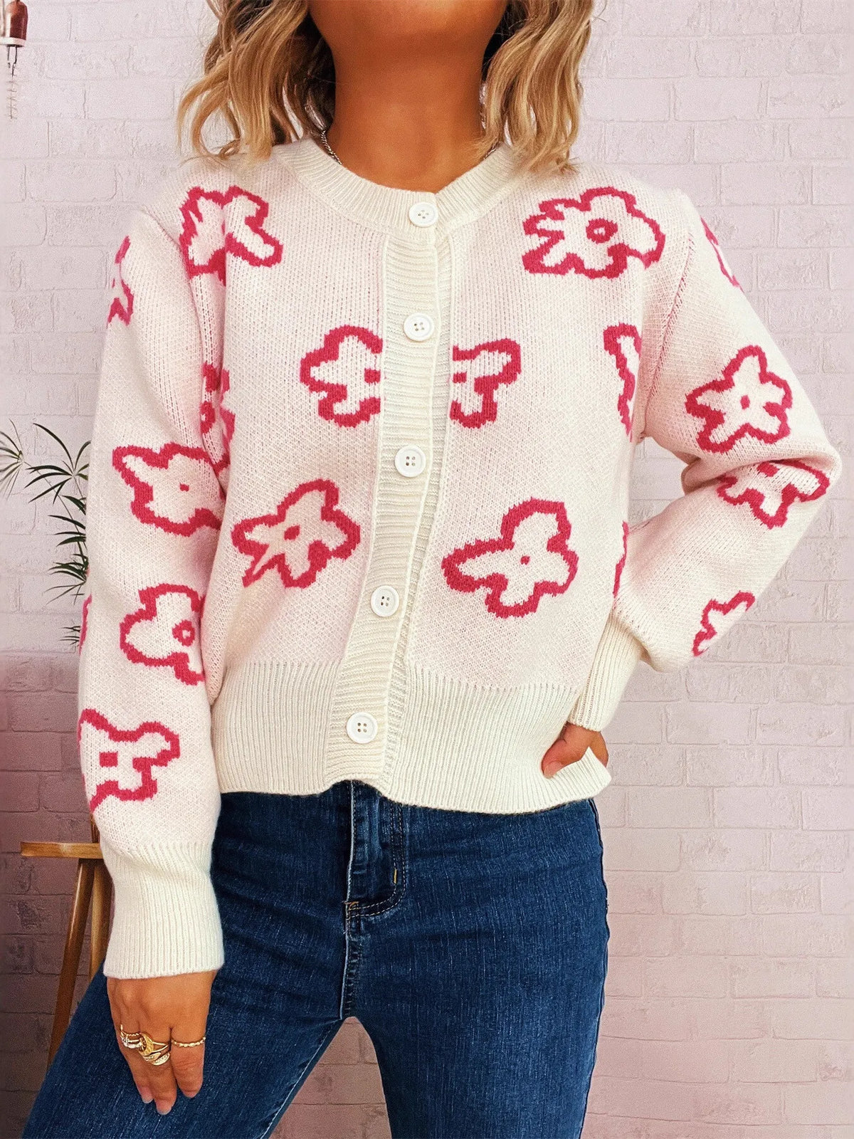 Megan blommig cardigan, vit