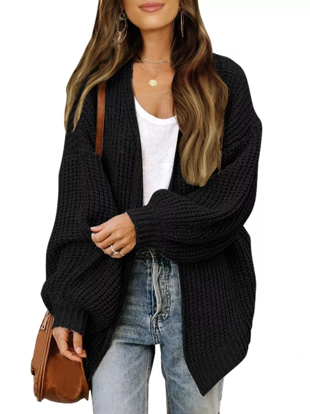 Rosemarie grovstickad cardigan, svart